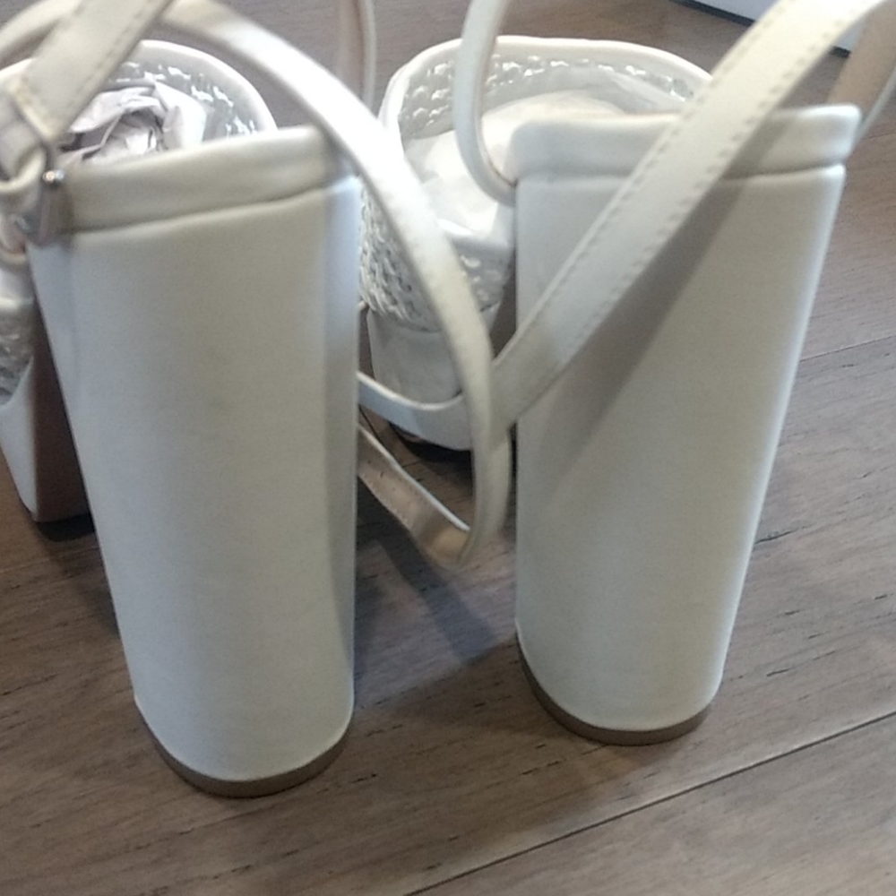 SOLD White Platform Faux Leather Heels - Picture 8 of 8